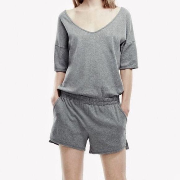 Theory S Jiyan Romper Playsuit Gray Pima Cotton Pockets Comfort Fit Short Sleeve - Picture 7 of 11